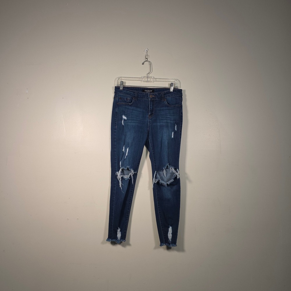 ENJEAN Skinny Jeans Juniors 9 Blue Distressed Ripped Hem Denim Casual Streetwear